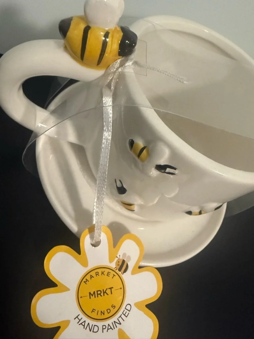 Market Finds Ceramic Teacup and Saucer - with Hand painted Bees 🐝!